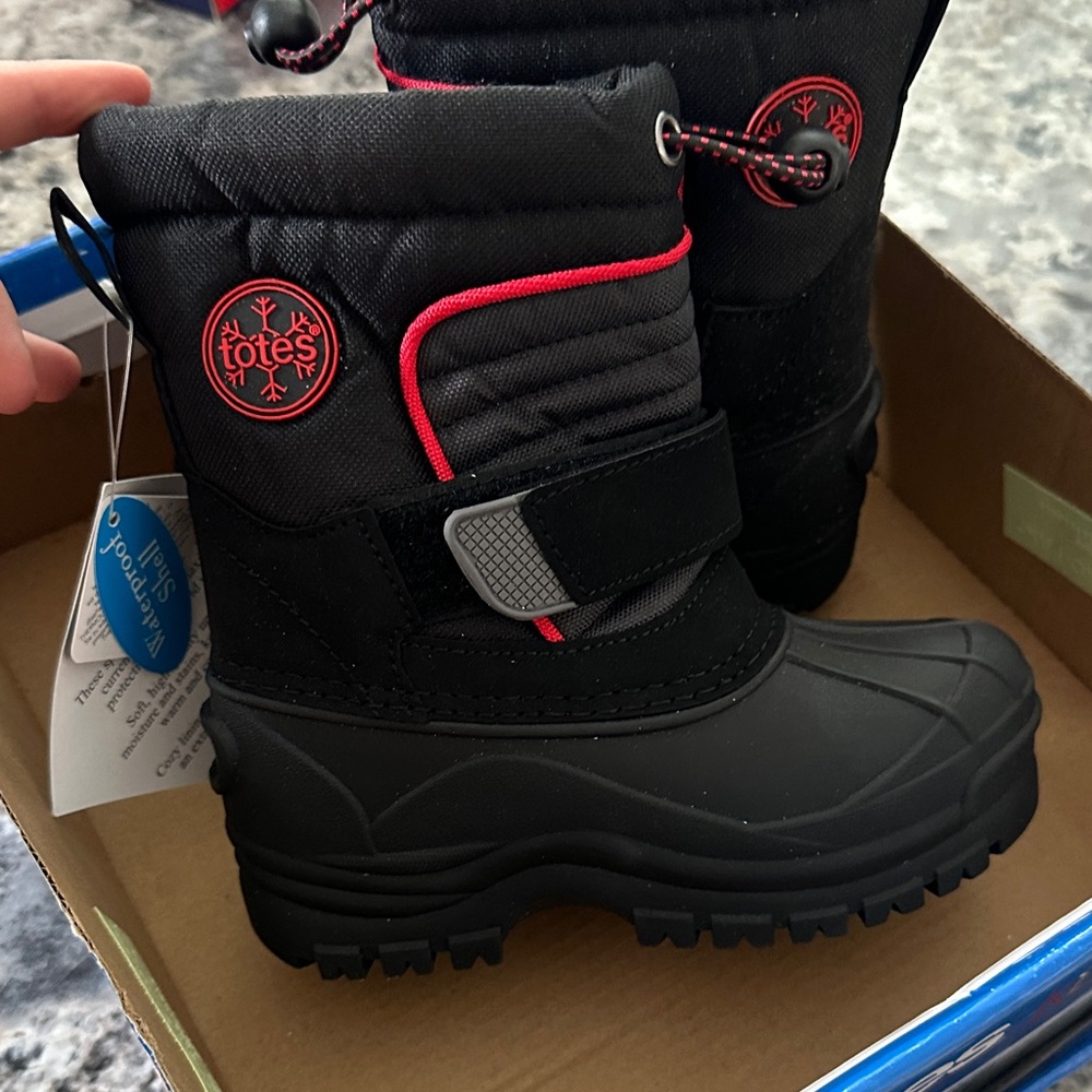 Totes Black Boots with Red Trim